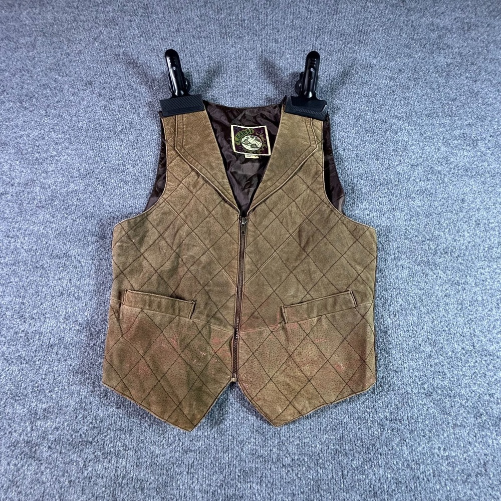 Vintage Learsi Quilted Vest Jacket Women's S Brown Suede Leather Retro Full-Zip